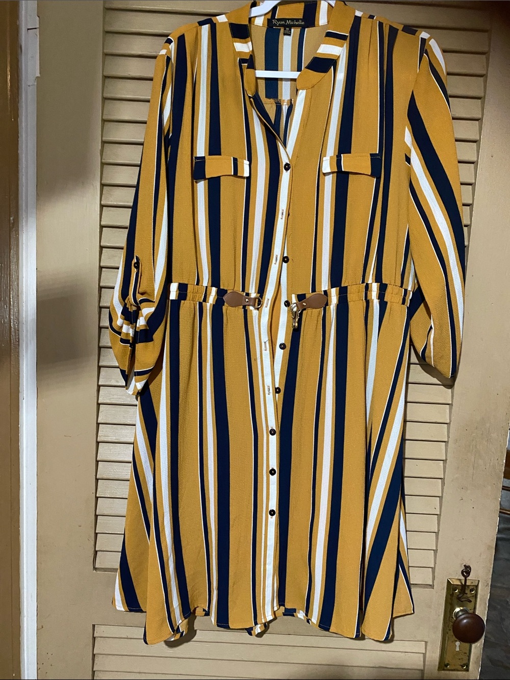 Mustard Yellow Striped Button-Front Shirt Dress
